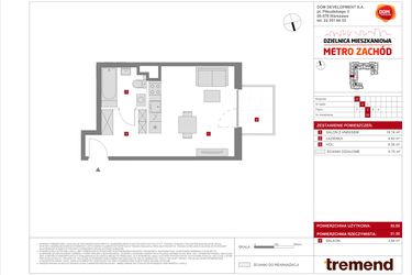 Rzut - Mieszkanie na sprzedaż 1 pokój o powierzchni 30,55 m² - numer D.55 w Dzielnica Mieszkaniowa Metro Zachód - etap 8.2