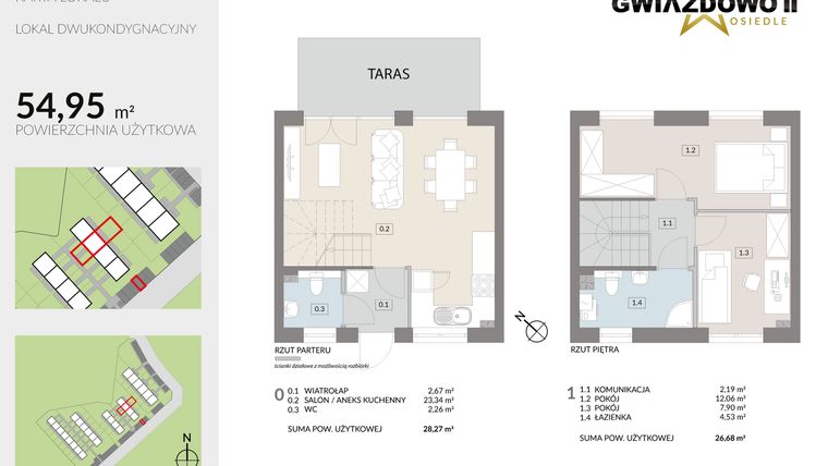 Rzut - Dom na sprzedaż 4 pokoje o powierzchni 54,95 m² - numer O11.2 w Gwiazdowo II