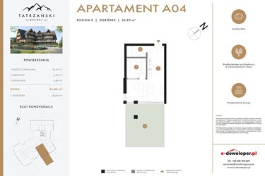 Rzut - Mieszkanie na sprzedaż 2 pokoje o powierzchni 34,9 m² - numer A04 w Tatrzański Resort