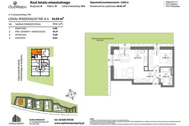 Rzut - Mieszkanie na sprzedaż 2 pokoje o powierzchni 45,63 m² - numer A.4 w Och!Widzew