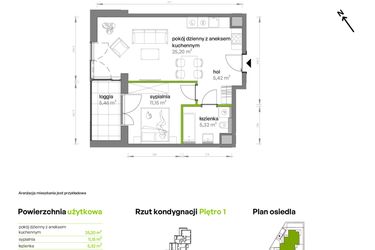Rzut - Mieszkanie na sprzedaż 2 pokoje o powierzchni 47,09 m² - numer AA0107 w Ptasia Vita