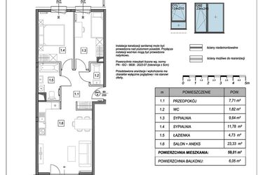 Rzut - Mieszkanie na sprzedaż 3 pokoje o powierzchni 59,01 m² - numer A.4.5 w #NaSwoim2