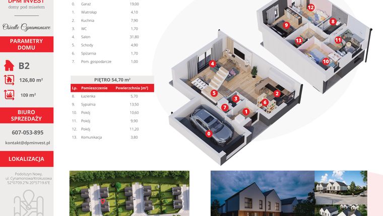 Rzut - Dom na sprzedaż 5 pokoi o powierzchni 126,8 m² - numer B2 w Osiedle Cynamonowe
