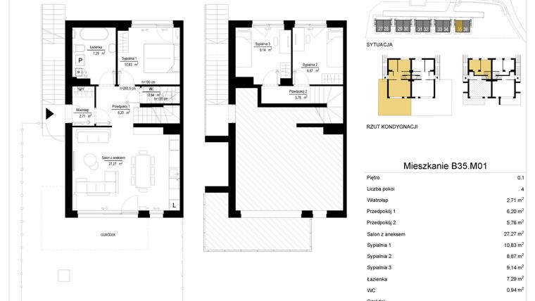 Rzut - Mieszkanie na sprzedaż 4 pokoje o powierzchni 79,29 m² - numer 35.1 w River Park