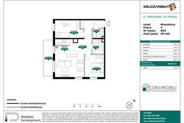 Rzut - Mieszkanie na sprzedaż 3 pokoje o powierzchni 68,7 m² - numer D93 w Milczańska 18