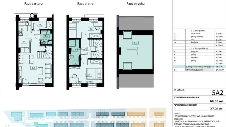 Rzut - Mieszkanie na sprzedaż 3 pokoje o powierzchni 64,55 m² - numer 5.A2 w Osiedle Primo