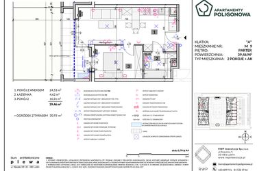 Rzut - Mieszkanie na sprzedaż 2 pokoje o powierzchni 39,46 m² - numer 9 w Apartamenty Poligonowa etap 5