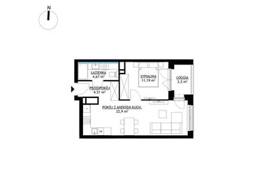 Rzut - Mieszkanie na sprzedaż 2 pokoje o powierzchni 43,27 m² - numer A17 w FUTURO