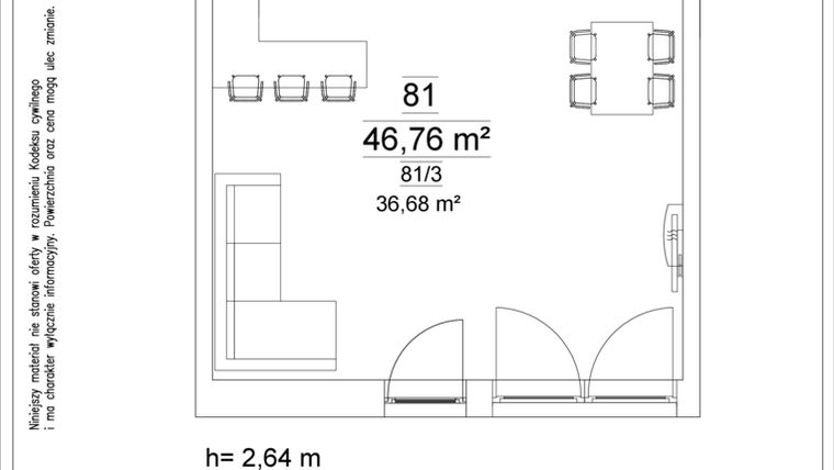 Rzut - Mieszkanie na sprzedaż 1 pokój o powierzchni 46,76 m² - numer 81 w Osiedle Teatralne 19