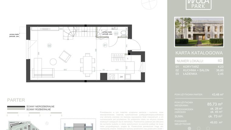 Rzut - Dom na sprzedaż 4 pokoje o powierzchni 85,73 m² - numer 6D w Nova Wola Park II