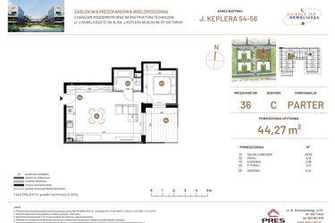 Rzut - Mieszkanie na sprzedaż 2 pokoje o powierzchni 44,27 m² - numer JAR-III-C-LM-M36 w Osiedle JAR Heweliusza etap III