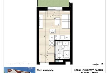 Rzut - Mieszkanie na sprzedaż 1 pokój o powierzchni 19,73 m² - numer B4/0/1 w Montano bud. B4 - apartamenty inwestycyjne