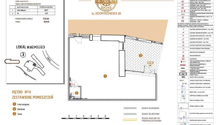 Rzut - Lokal użytkowy na sprzedaż 1 pokój o powierzchni 71,25 m² - numer B1.B2.P0.LU.3 w Faktoria Młyn