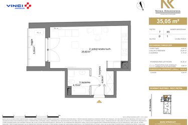 Rzut - Mieszkanie na sprzedaż 1 pokój o powierzchni 35,05 m² - numer D.7.85 w Nowa Krakowska