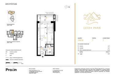 Rzut - Mieszkanie na sprzedaż 1 pokój o powierzchni 32,63 m² - numer 23B/30 w Izera Park