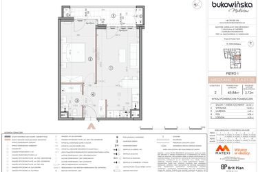 Rzut - Mieszkanie na sprzedaż 2 pokoje o powierzchni 45,84 m² - numer F1.A.01.05 w Bukowińska Mokotów