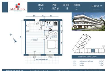 Rzut - Mieszkanie na sprzedaż 2 pokoje o powierzchni 38,15 m² - numer C.2.4 w Rewal ul. Klifowa 22