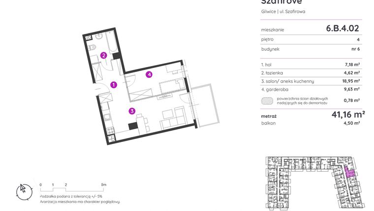 Rzut - Mieszkanie na sprzedaż 1 pokój o powierzchni 41,16 m² - numer 6.B.4.02 w Murapol Osiedle Szafirove