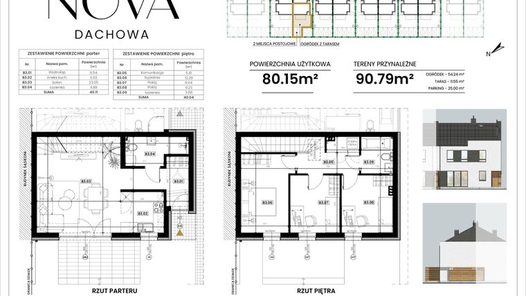 Rzut - Dom na sprzedaż 4 pokoje o powierzchni 80,15 m² - numer B3 w Nova Dachowa II