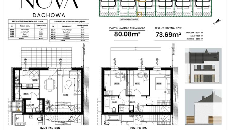 Rzut - Dom na sprzedaż 4 pokoje o powierzchni 79,98 m² - numer B6 w Nova Dachowa II
