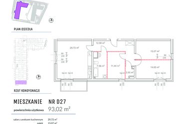 Rzut - Mieszkanie na sprzedaż 4 pokoje o powierzchni 93,02 m² - numer D27 w Osiedle Impresja 2