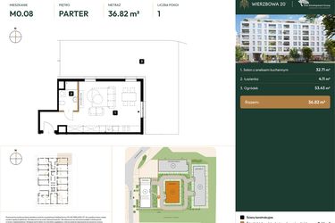 Rzut - Mieszkanie na sprzedaż 1 pokój o powierzchni 26,25 m² - numer 2.M0.08 w Wierzbowa 20