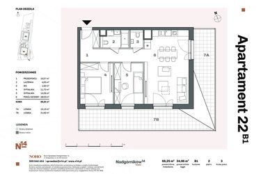 Rzut - Mieszkanie na sprzedaż 3 pokoje o powierzchni 66,25 m² - numer B1.22 w Nadgórników 14