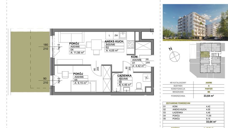 Rzut - Mieszkanie na sprzedaż 2 pokoje o powierzchni 33,64 m² - numer A00_M6 w Wierzbowy Park