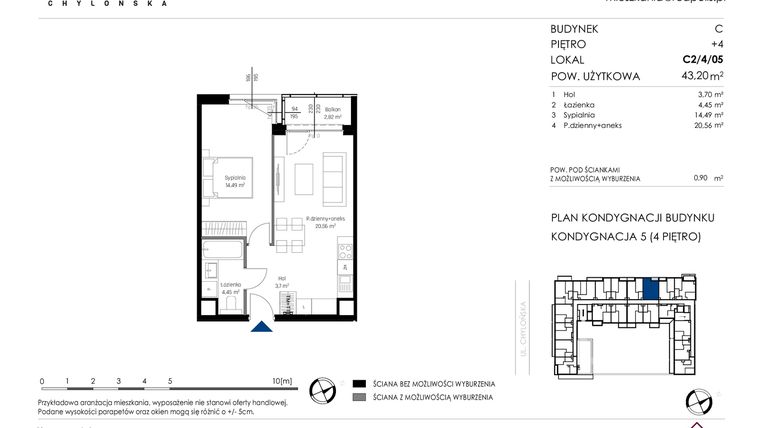 Rzut - Mieszkanie na sprzedaż 2 pokoje o powierzchni 43,2 m² - numer C2/4/05 w Chylońska STO10 etap III
