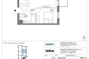 Rzut - Mieszkanie na sprzedaż 2 pokoje o powierzchni 39,06 m² - numer KR8/A/1/7 w Apartamenty Krakowska etap VIII
