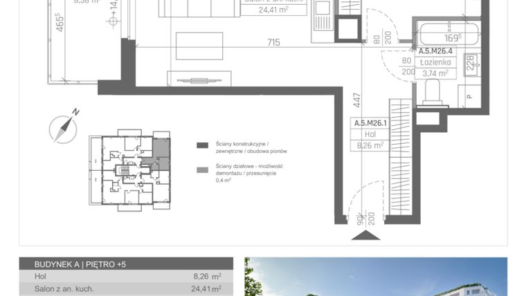 Rzut - Mieszkanie na sprzedaż 2 pokoje o powierzchni 48,81 m² - numer A.M26 w Unikat Apartamenty