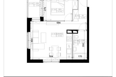 Rzut - Mieszkanie na sprzedaż 2 pokoje o powierzchni 45,79 m² - numer 1.18 w Ogrody Wiślane etap VI