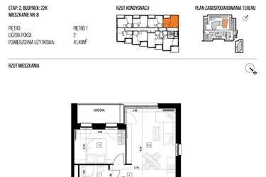 Rzut - Mieszkanie na sprzedaż 2 pokoje o powierzchni 41,49 m² - numer 22K/08 w NATURAMA II