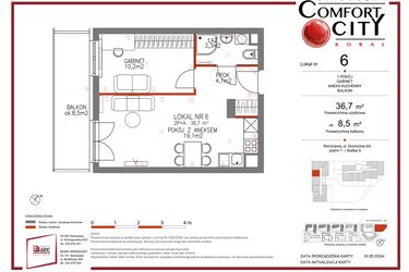 Rzut - Mieszkanie na sprzedaż 2 pokoje o powierzchni 36,7 m² - numer 6 w Comfort City Koral