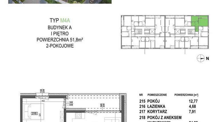 Rzut - Mieszkanie na sprzedaż 2 pokoje o powierzchni 51,8 m² - numer M4A.P2 w Apartamenty Żorska