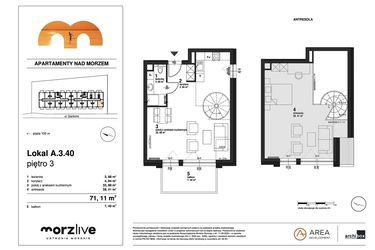 Rzut - Mieszkanie na sprzedaż 2 pokoje o powierzchni 71,11 m² - numer A.3.40 w Morzlive