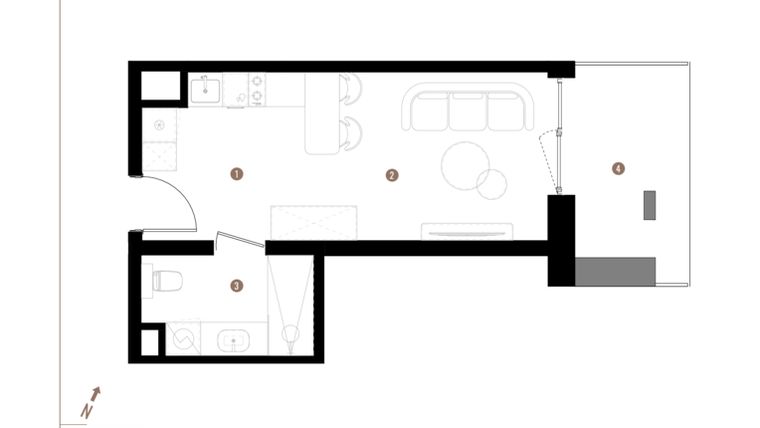 Rzut - Mieszkanie na sprzedaż 1 pokój o powierzchni 25,2 m² - numer A2.0.07 w Apartamenty Grundmanna