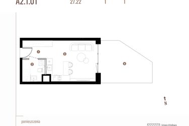 Rzut - Mieszkanie na sprzedaż 1 pokój o powierzchni 27,23 m² - numer A2.1.01 w Belg Apartamenty etap II