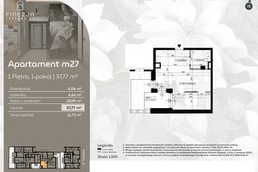 Rzut - Mieszkanie na sprzedaż 1 pokój o powierzchni 37,77 m² - numer M27 w Finezja Targowa 49