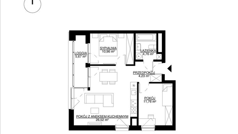 Rzut - Mieszkanie na sprzedaż 3 pokoje o powierzchni 58,23 m² - numer M8 w KrakoVska etap 2