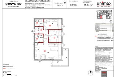Rzut - Mieszkanie na sprzedaż 3 pokoje o powierzchni 65,94 m² - numer M34 w Apartamenty Pustułeczki