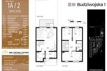 Rzut - Mieszkanie na sprzedaż 4 pokoje o powierzchni 89,95 m² - numer 1A/2 w Budziwojska 3