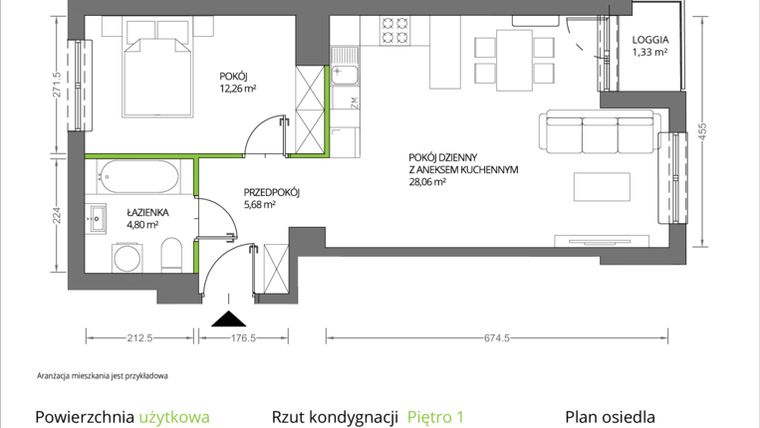 Rzut - Mieszkanie na sprzedaż 2 pokoje o powierzchni 50,8 m² - numer 1/115 w Krakowska Vita
