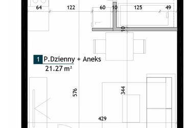 Rzut - Mieszkanie na sprzedaż 1 pokój o powierzchni 25,73 m² - numer AD0102 w Viva Cité 2