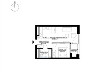 Rzut - Mieszkanie na sprzedaż 2 pokoje o powierzchni 41,03 m² - numer M14 w KrakoVska etap 2