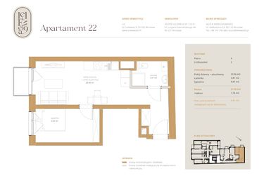 Rzut - Mieszkanie na sprzedaż 2 pokoje o powierzchni 37,38 m² - numer A22 w Lelewela 9