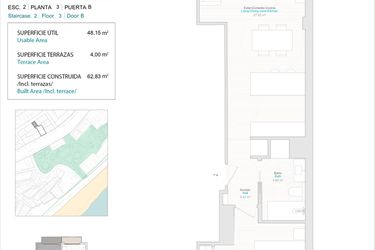 Rzut - Mieszkanie na sprzedaż 1 pokój o powierzchni 48 m² - numer 2.3B w Allonbay Urban - Villajoyosa