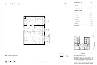 Rzut - Mieszkanie na sprzedaż 2 pokoje o powierzchni 47,14 m² - numer A/3/10 w Wielka 16