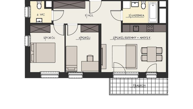 Rzut - Mieszkanie na sprzedaż 3 pokoje o powierzchni 59,07 m² - numer 31 w Osiedle Platinum III