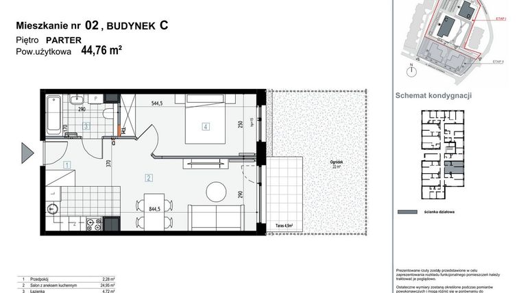 Rzut - Mieszkanie na sprzedaż 2 pokoje o powierzchni 44,76 m² - numer C.M02 w Apartamenty Kopernika